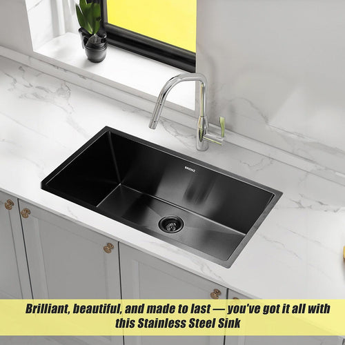 810x450mm Stainless Steel Handmade 1.5mm Sink with Waste in Black with sand finish Finish