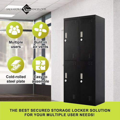 2x2 Door Black Metal Locker – Secure Storage with 4-Digit Combination Lock