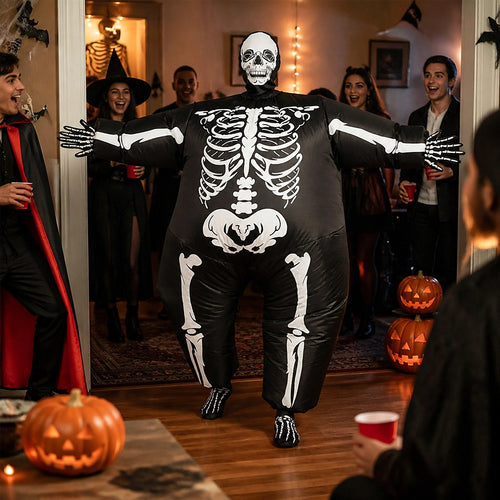 Adult Inflatable Skeleton Costume Halloween Blow Up Full Body Fancy Dress Suit