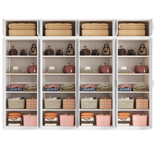 320x240cm 8-Door White Steel Shelf Wardrobe with Gold Handle Storage Cabinet