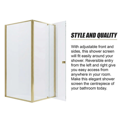 Adjustable Semi Frameless Shower Screen Front: (74~82)x195cm with Gold Hardware and Side: (89~92)x195cm