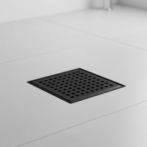 15 x 15cm Square Shower Drain with Grid Pattern Grate – Matte Black Stainless Steel