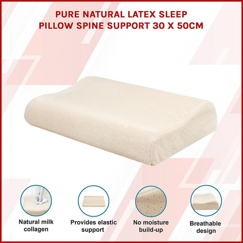 Pure Natural Latex Sleep Pillow Spine Support 30 x 50cm