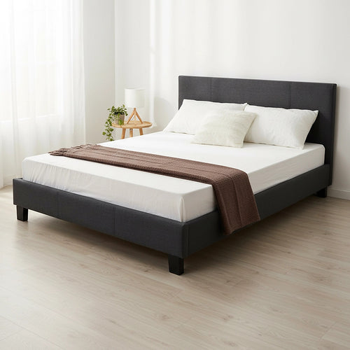 Queen Size Bed Frame with Headboard – Grey Linen Fabric
