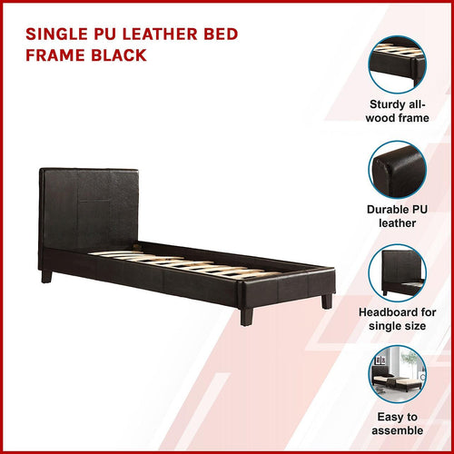 Single Bed Frame Black PU Leather