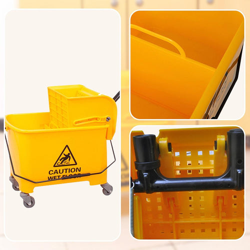 20L Deluxe Mop Wringer Bucket Side Press Janitor Commercial Cleaning