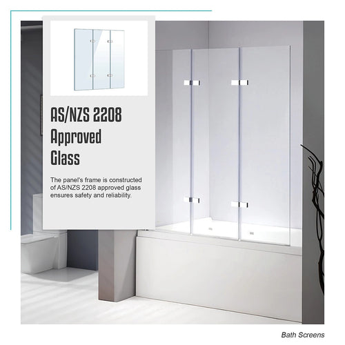 3 Fold CHROME Folding Bath Shower Screen Door Panel - 130 x 140cm Right