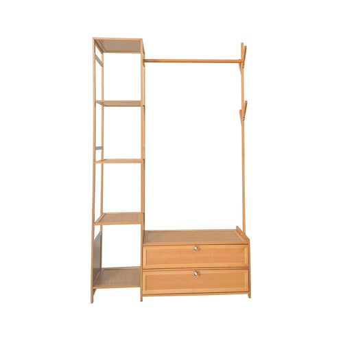 165x100cm Bamboo Clothes Rack Stand with Storage Shelves – Freestanding Garment Organiser in Wood