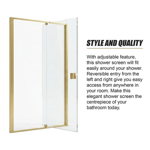 Adjustable Semi Frameless Shower Screen Front: (98~106)x195cm with Gold Hardware and No Side Return