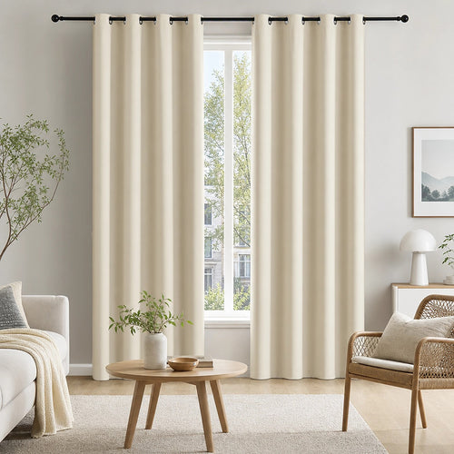 Cream 2X Blockout Curtains – Blackout Window Draperies Pair with Eyelets for Bedroom 132x244cm