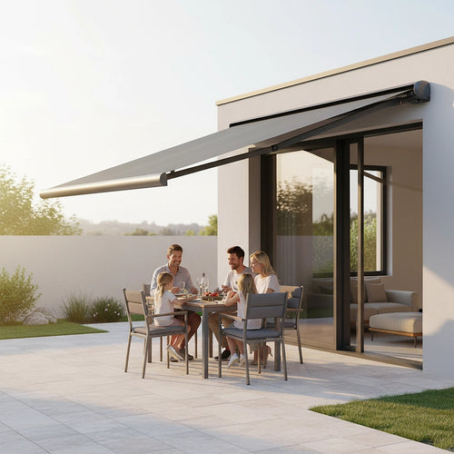 Heavy Duty Full Cassette Retractable Awning: Motorised 4x3m Grey Sunshade