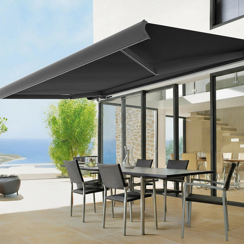 Heavy Duty Full Cassette Retractable Awning: Motorised 5.5x3m Black Sunshade