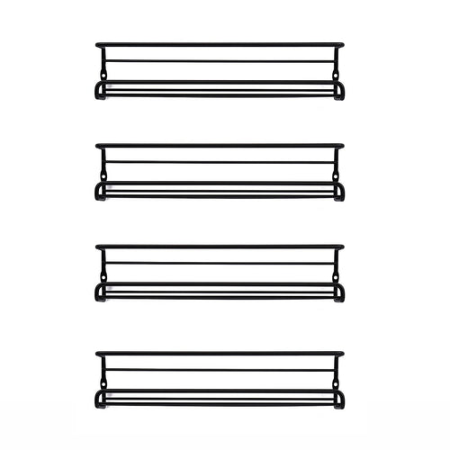 4pc Black Stainless Steel Wall Spice Rack – Modern Kitchen Storage Shelf Set