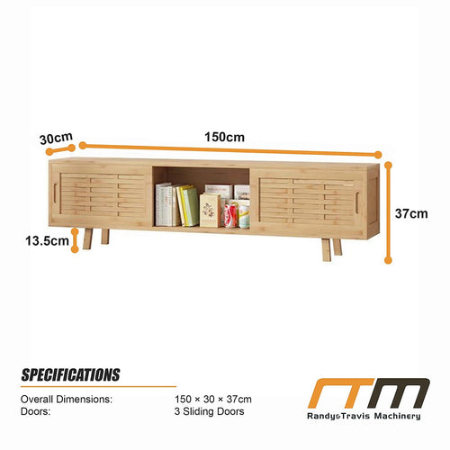 Bamboo TV Cabinet 150cm Entertainment Unit 3 Door