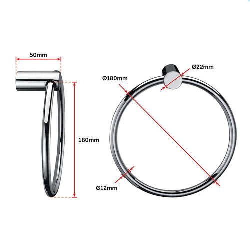 Towel Ring Rail Grade 304 Stainless Steel 18cm