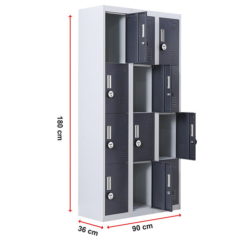 12-Door Locker – Grey with Charcoal Door with 4-Digit Combination Lock | Secure Storage for Office, Gym or School Use