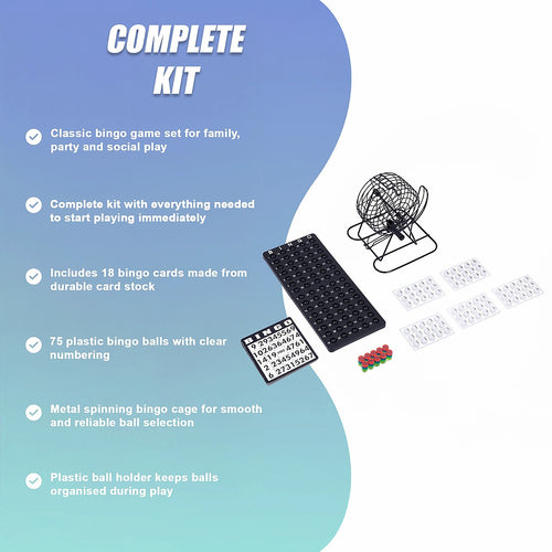 Bingo Game Set with Cards, Balls and Cage for Family Party Fun
