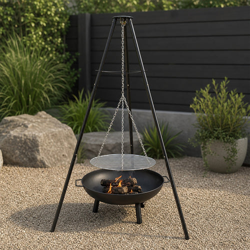 Cast Iron Fire Pit BBQ – Tripod Grill with Adjustable Height