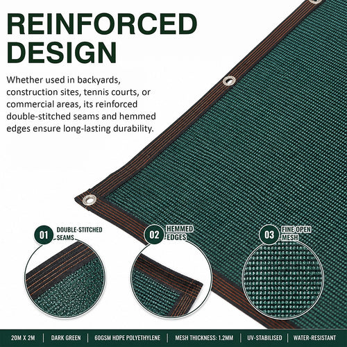 Fence Privacy Screen – 20mx2m Dark Green HDPE Mesh Windscreen