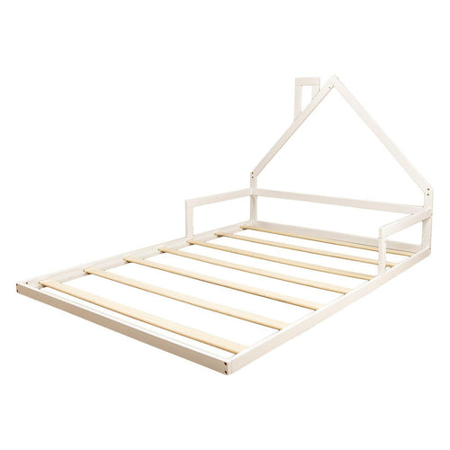Pine Floor Bed House Frame in White for Kids and Toddlers - Double