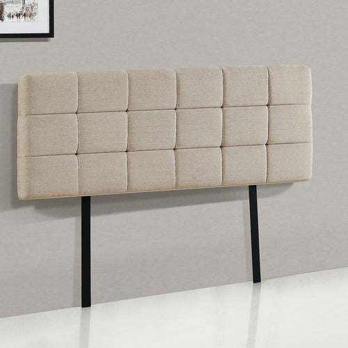 Beige Linen Fabric Queen Deluxe Tufted Headboard Bedhead