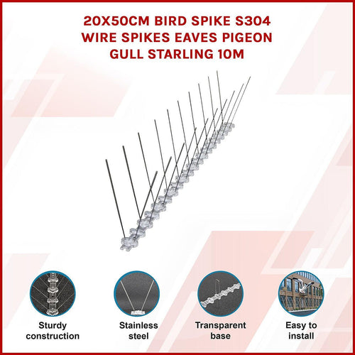 20x 50cm Bird Spike S304 wire Spikes Eaves Pigeon Gull Starling 10M