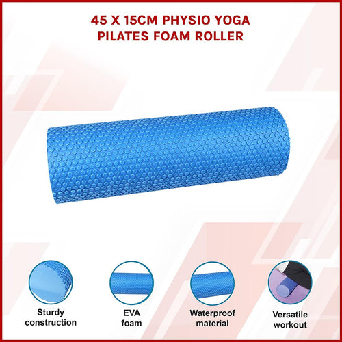 45 x 15cm Physio Yoga Pilates Foam Roller - Blue