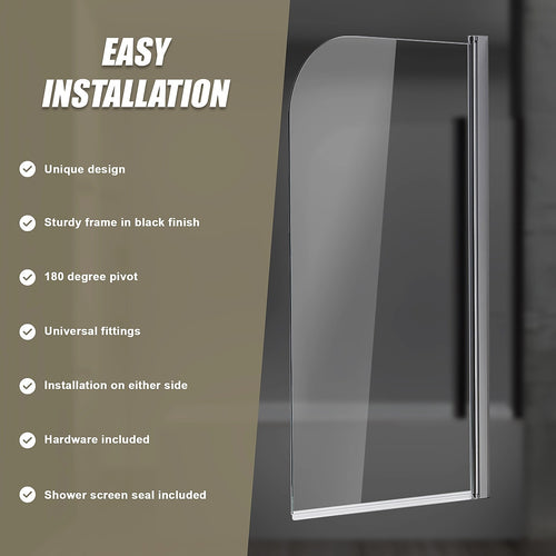 180° CHROME Pivot Door 6mm Safety Glass Bath Shower Screen By Della Francesca - 80 x 140cm