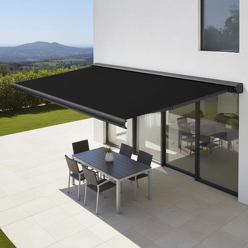 Heavy Duty Full Cassette Retractable Awning: Motorised 5.5x3m Black Sunshade