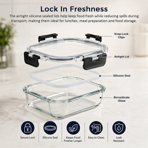 24 Piece Glass Food Storage Containers with Airtight Leakproof Lids Meal Prep Kitchen Storage Set