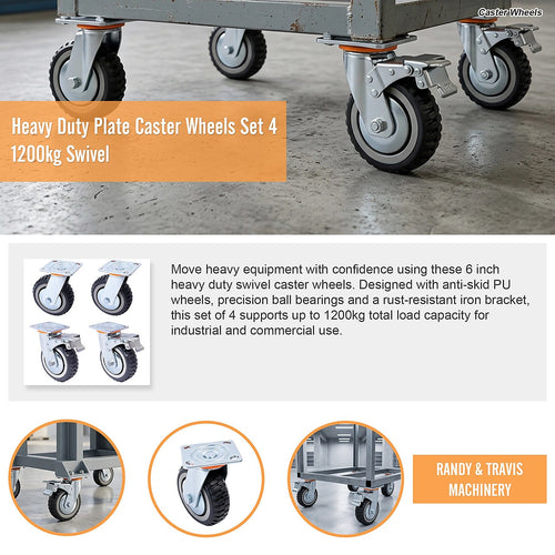 150mm Heavy Duty Plate Caster Wheels Set of 4 1200kg Swivel