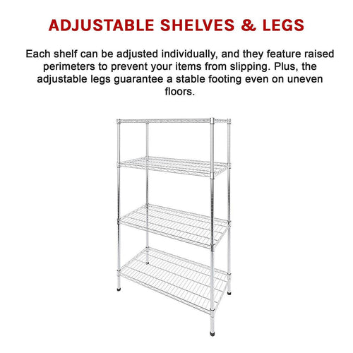 Modular Wire Storage Shelf 900 x 450 x 1800mm Steel Shelving - Carbon Chrome Plated