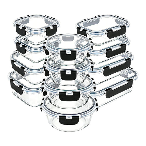 24 Piece Glass Food Storage Containers with Airtight Leakproof Lids Meal Prep Kitchen Storage Set