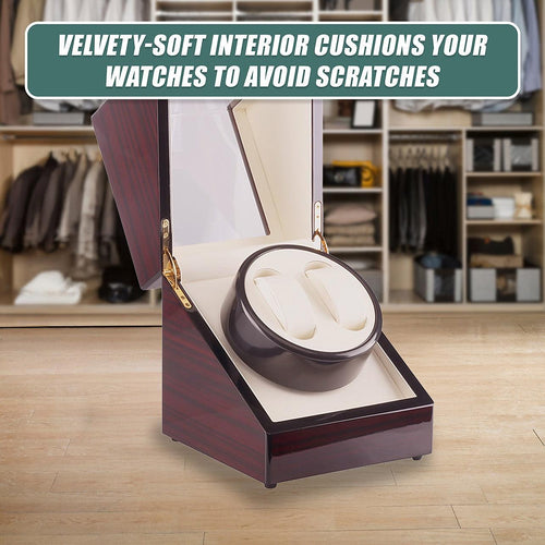 Automatic Dual Watch Winder Wood Display Box Case Motor Rotation Storage