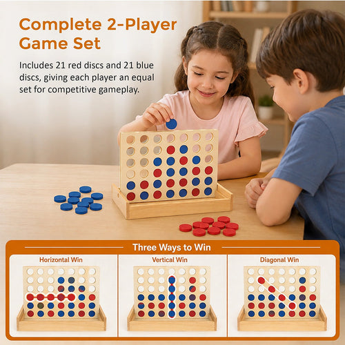 Wooden 4 in a Row Game Classic Family Board Game