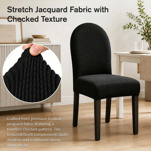 Dining Chair Covers 6 Pack Black Stretch Jacquard Washable Slipcovers
