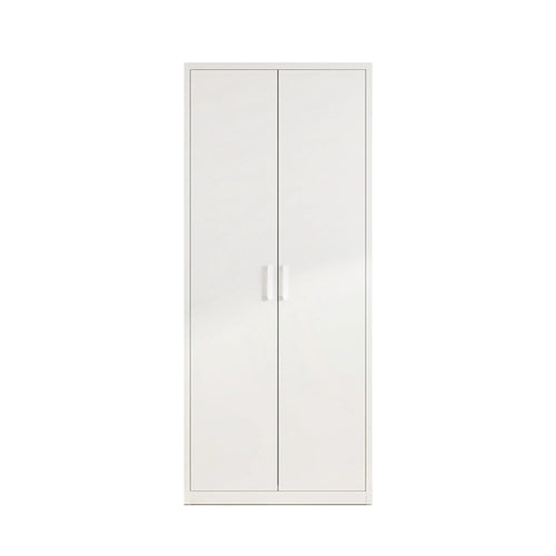 80x200cm 2-Door White Steel Hanging Wardrobe with White Handle Storage Cabinet