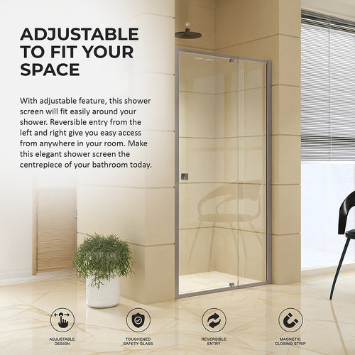 Semi-Frameless Shower Screen – Gunmetal, Front: (82~90)x195cm, No Side Return
