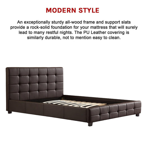 Double Brown PU Leather Deluxe Bed Frame