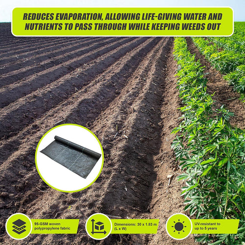 Heavy Duty Weed Control PP Woven Fabric Weed Mat Gardening Plant 30 x 1.83m
