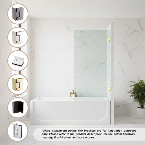 90cm Frameless Swing Bath Screen with White Hardware