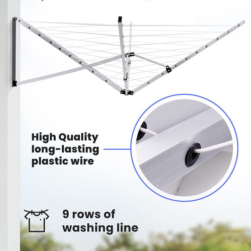 24m Folding Dryer for Laundry & Washing - Wall Mounted 5 Arm Clothes Airer