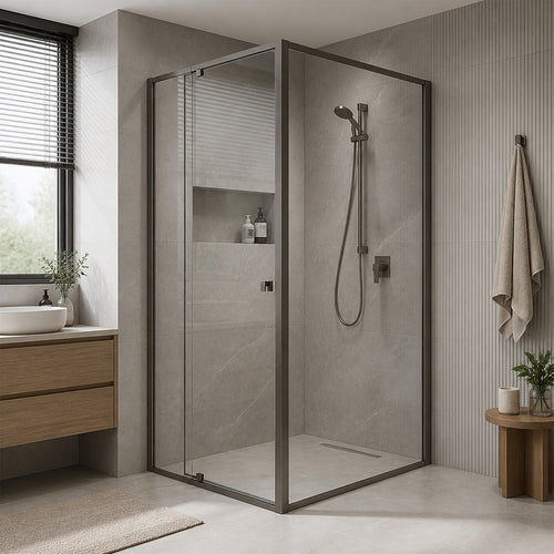 Semi-Frameless Shower Screen – Gunmetal, Front: (82~90)x195cm, Side: (89~92)x195cm