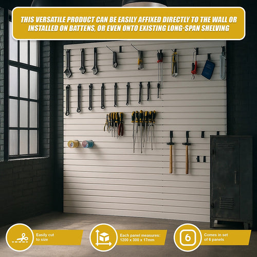 Slatwall Storage Pack for Retail Display Garage Storage - White PVC Panels