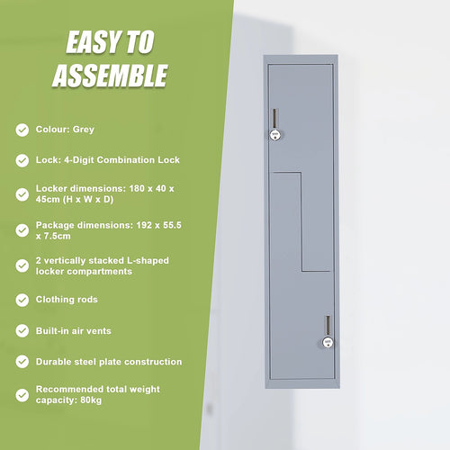 Multipurpose Locker – Grey Dual L-Shaped Door with 4-Digit Combination Lock