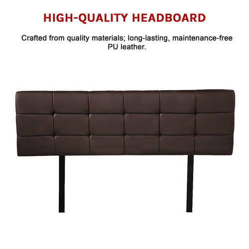 Queen PU Leather Bed Deluxe Headboard Bedhead - Brown