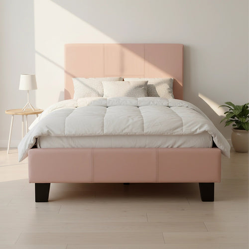 Single Size Bed Frame with Headboard – Pink PU Leather