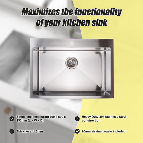 700x500mm Stainless Steel Handmade 1.5mm Sink with Waste in Stainless Steel with brushed finish Finish