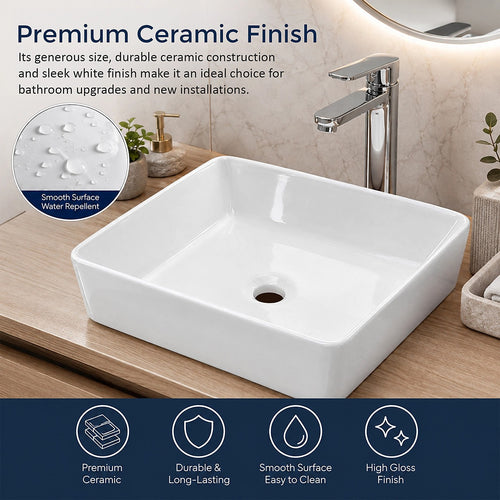 Ceramic Above Counter Bathroom Basin White 48cm