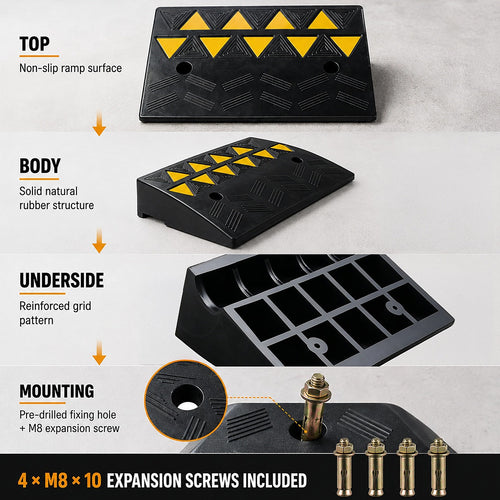 Rubber Curb Ramp 2 Pack 11cm Driveway Threshold Ramps
